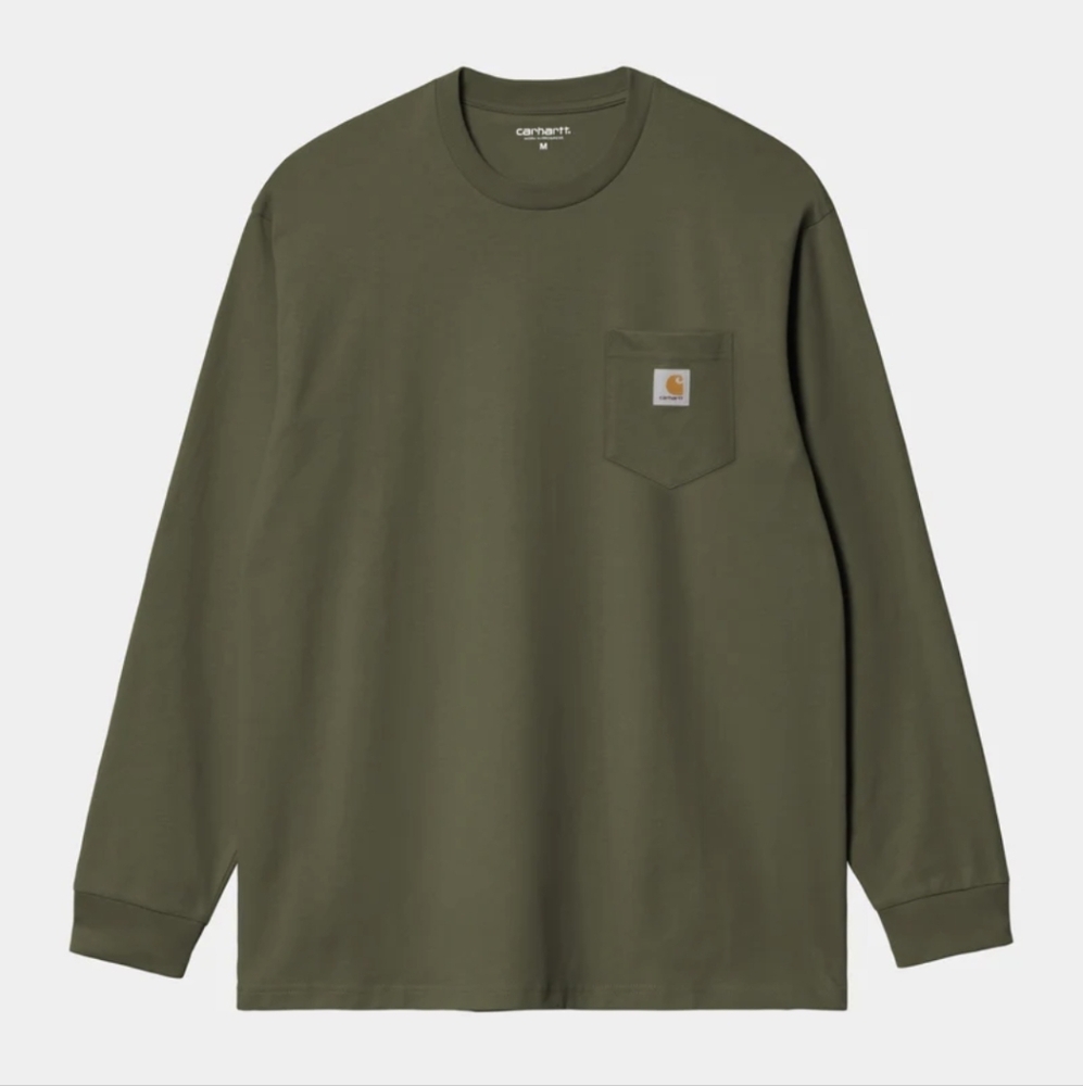 Carhartt Money Green Sage Long Sleeve Pocket Tee With Back Logo Size XL - Picture 2 of 16